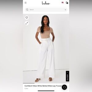 White belted wide leg trouser pants